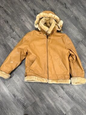 MAX USA Men's Tan Shearling-Lined Leather Jacket